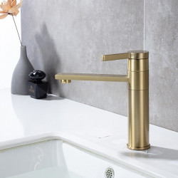 Robinet de lavabo de salle de bain - Chromé, central rotatif, mitigeur monotrou pour salle de bain