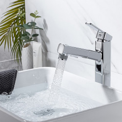 Robinet de lavabo de salle de bain - Douchette extractible, Jeu central électrolytique, Mitigeur monotrou pour salle de bain avec tuyau froid et chaud