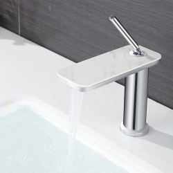 Robinet lavabo - Jet pluie, Plaqué, Set de centre, Mitigeur un trou pour salle de bain