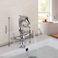 Robinet de salle de bain - Robinets de douche et de baignoire style dauphin en cuivre à double poignée, mélangeurs à double trou pour eau chaude et froide, chrome poli, montage sur le pont