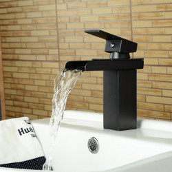 Robinet de lavabo de salle de bain - Ensemble central en bronze huilé à cascade, robinets de bain à une poignée et à un trou avec interrupteur d'eau chaude et froide