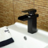 Robinet de lavabo de salle de bain - Ensemble central en bronze huilé à cascade, robinets de bain à une poignée et à un trou avec interrupteur d'eau chaude et froide