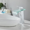 Robinet de lavabo de salle de bain - Cascade nickel brossé, centerset, mitigeur monotrou pour salle de bain