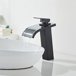 Robinet de lavabo de salle de bain - Cascade nickel brossé, centerset, mitigeur monotrou pour salle de bain