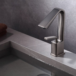 Robinet de salle de bain - Mitigeur d'évier à bec haut, monobloc en laiton, robinet de vasque avec tuyau froid et chaud