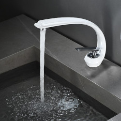 Robinet mitigeur d'évier de salle de bain - Mitigeur monotrou, finition chromée, robinet de salle de bain avec tuyau d'eau chaude et froide