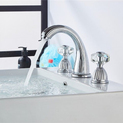 Robinet de lavabo en laiton avec poignées en cristal, style rétro, pour salle de bain à 3 trous