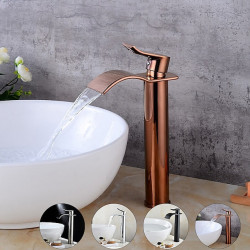 Robinet d'évier de bain en laiton avec drain - Cascade grand or rose, centerset mitigeur un trou pour bain avec eau chaude et...