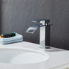 Mitigeur lavabo cascade - Monocommande monobloc monté sur pont chrome noir brossé, avec flexible eau froide et eau chaude