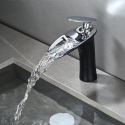 Cascade mitigeur robinet pour évier de salle de bain, lavabo monocommande avec tuyau d'eau chaude et froide, cuve monobloc en...