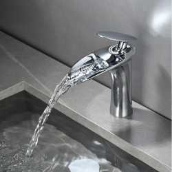 Cascade mitigeur robinet pour évier de salle de bain, lavabo monocommande avec tuyau d'eau chaude et froide, cuve monobloc en laiton monté sur pont pour salle de bain