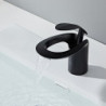 Mitigeur de lavabo pour évier de salle de bain - Cascade en laiton noir mat répandu, mitigeur monotrou pour robinet de lavabo avec interrupteur chaud et froid chrome blanc