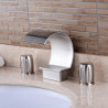 Robinet lavabo 3 trous en nickel brossé, jet cascade de luxe