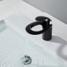 Mitigeur de lavabo pour évier de salle de bain - Cascade en laiton noir mat répandu, mitigeur monotrou pour robinet de lavabo avec interrupteur chaud et froid chrome blanc