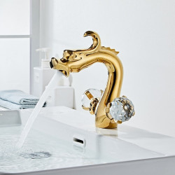 Robinet de lavabo de salle de bain - Poignée en cristal en forme de dragon en laiton antique à mélangeurs, robinet de bain à un...