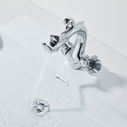 Robinet de lavabo de salle de bain - Poignée en cristal en forme de dragon en laiton antique à mélangeurs, robinet de bain à un trou avec prise et interrupteur chaud