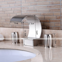 Robinet lavabo 3 trous en nickel brossé, jet cascade de luxe