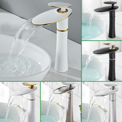 Robinet de lavabo de salle de bain cascade nickel brossé/galvanisé/finitions peintes, ensemble central mitigeur un trou pour...