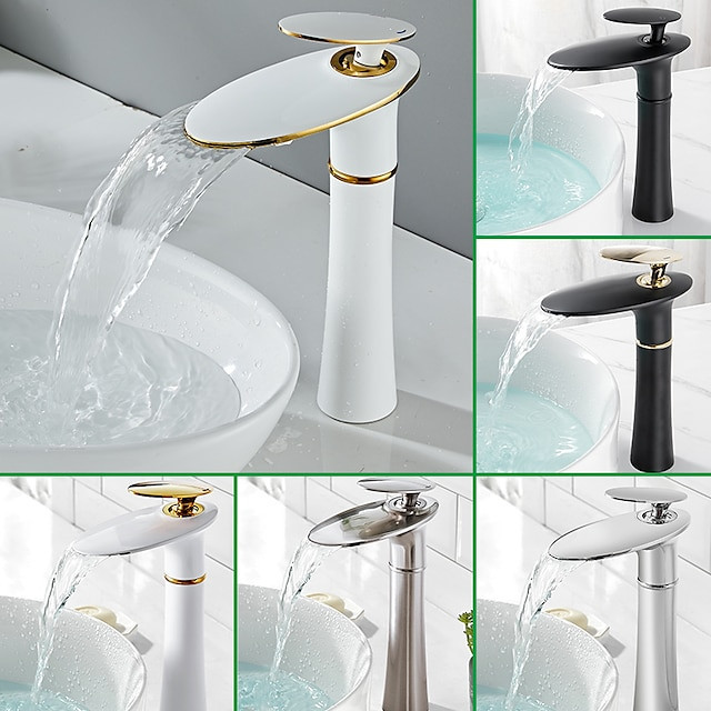 Robinet de lavabo de salle de bain cascade nickel brossé/galvanisé/finitions peintes, ensemble central mitigeur un trou pour robinets de bain