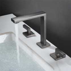 Robinet mitigeur de lavabo de salle de bain répandu, 360 laiton pivotant 3 trous 2 poignées pour robinet de lavabo monté sur le...