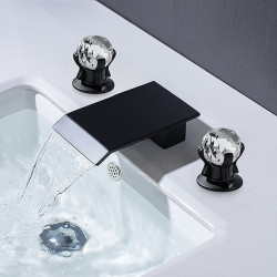 Robinet de lavabo de salle de bain avec mélangeurs en cristal cascade noir mat/chrome monté sur le pont robinets de salle de...