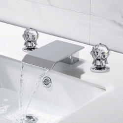 Robinet de lavabo de salle de bain avec mélangeurs en cristal cascade noir mat/chrome monté sur le pont robinets de salle de bain 3 trous répandus pour baignoire ou lavabo