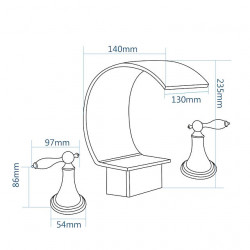 Robinet de lavabo de salle de bain répandu à trois trous, mélangeurs en bronze huilé cascade en laiton