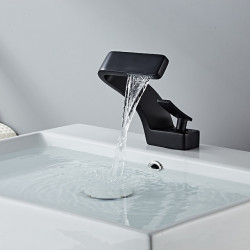 Mitigeur d'évier de salle de bain, robinets de lavabo à cascade courbée en forme de 7, à poignée unique avec tuyau d'eau chaude et froide