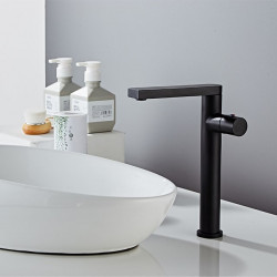 Mitigeur de lavabo noir en laiton avec bec cascade LED, design haut de gamme pour salle de bain