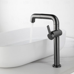 Robinet lavabo - Rotatif/Rétractable/Classique Chrome/Nickel Brossé/Plaqué, Mitigeur un Trou au Centre pour Salle de Bain