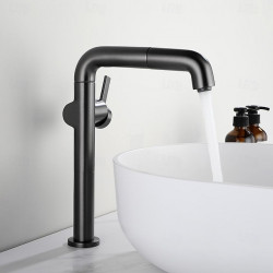 Robinet lavabo - Rotatif/Rétractable/Classique Chrome/Nickel Brossé/Plaqué, Mitigeur un Trou au Centre pour Salle de Bain