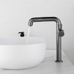 Robinet lavabo - Rotatif/Rétractable/Classique Chrome/Nickel Brossé/Plaqué, Mitigeur un Trou au Centre pour Salle de Bain