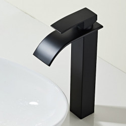 Robinet de lavabo de salle de bains Noir pour Navire, Ensemble Central de Cascade, Un Trou avec Poignée Unique en Acier Inoxydable