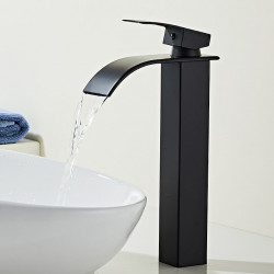 Robinet de lavabo de salle de bains Noir pour Navire, Ensemble Central de Cascade, Un Trou avec Poignée Unique en Acier Inoxydable