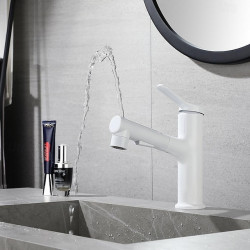 Robinet lavabo - Style Rétractable/Classique Plaqué, Mitigeur un Trou au Centre pour Salle de Bain