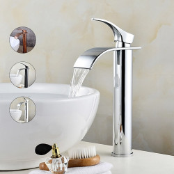 Robinet de lavabo de salle de bain style moderne, cascade chromée en acier inoxydable