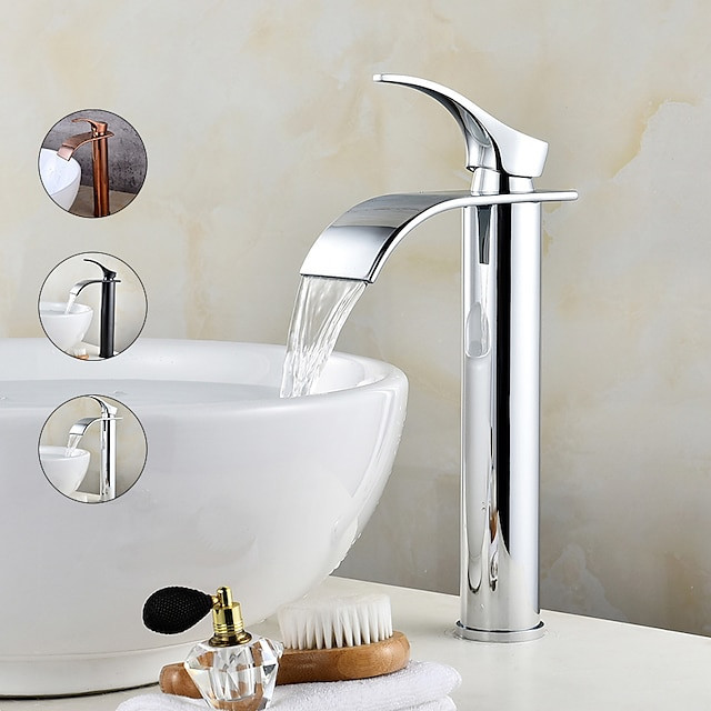 Robinet de lavabo de salle de bain style moderne, cascade chromée en acier inoxydable