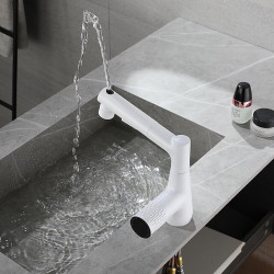 Robinet lavabo - Non Tactile/Rotatif/Rétractable Plaqué, Mains Libres, Mitigeur un Trou pour Salle de Bain