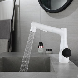 Robinet lavabo - Non Tactile/Rotatif/Rétractable Plaqué, Mains Libres, Mitigeur un Trou pour Salle de Bain