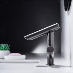 Robinet lavabo - Rotatif, Chrome/Nickel Brossé/Plaqué, Set de Centre, Mitigeur un Trou pour Salle de Bain