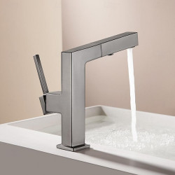 Robinet lavabo - Rétractable/Classique/Avec Spray Démontable, Chrome/Nickel Brossé/Plaqué, Mitigeur un Trou pour Salle de Bain