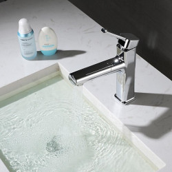 Robinet lavabo - Style Rétractable/Classique Plaqué, Mitigeur un Trou au Centre pour Salle de Bain