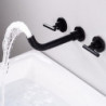 Robinet de Lavabo Utilitaire Minimaliste Chromé/Noir, Bec Long, à Trois Trous avec Interrupteur d'Eau Chaude et Froide