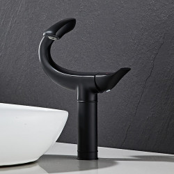 Robinet de Lavabo pour Vasque Incurvée, Monotrou à Poignée Unique avec Interrupteur d'Eau Chaude et Froide, Valve en Céramique...