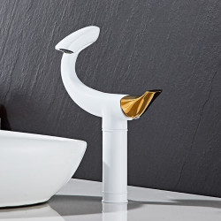 Robinet de Lavabo pour Vasque Incurvée, Monotrou à Poignée Unique avec Interrupteur d'Eau Chaude et Froide, Valve en Céramique à l'Intérieur