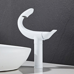 Robinet de Lavabo pour Vasque Incurvée, Monotrou à Poignée Unique avec Interrupteur d'Eau Chaude et Froide, Valve en Céramique à l'Intérieur