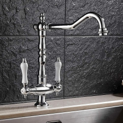 Robinet Utilitaire de Lavabo Classique Noir Chromé, Ensemble Central à Arc Élevé avec Mélangeurs en Céramique, Monotrou avec...