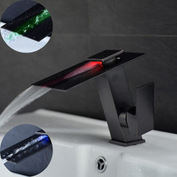 Robinet de salle de bain LED avec bec cascade et changements de couleur, design élégant