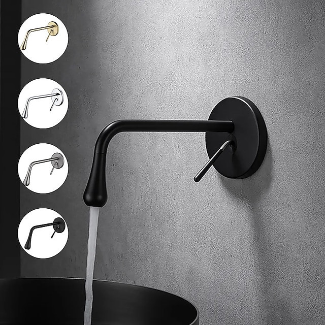 Robinet Noir Chromé Moderne pour Évier Utilitaire, Bec Rotatif en Forme de Goutte, Montage Mural avec Une Poignée et Un Trou, Interrupteur d'Eau Chaude et Froide, Robinet Commercial