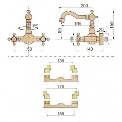 Robinet de Lessive Noir pour Évier Utilitaire de Style Rétro, Mitigeurs et Deux Trous à Montage Mural avec Tuyaux d'Eau Chaude et Froide, Robinet Commercial de Remplissage de Pot